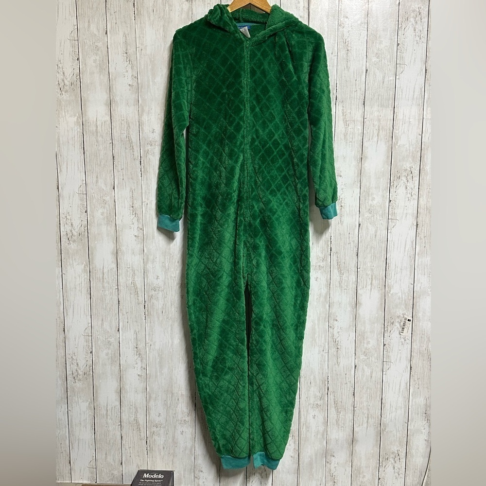 Boys Green Dinosaur Hoodie One Piece Pajamas Dragon/Halloween Costume Size L